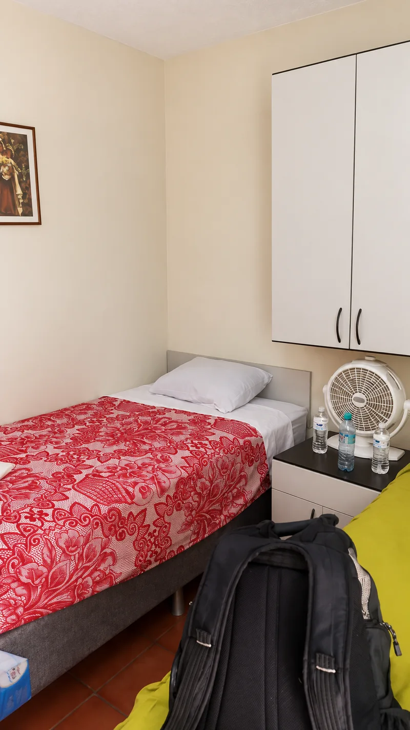 Cama y mobiliario de una habitación de la casa